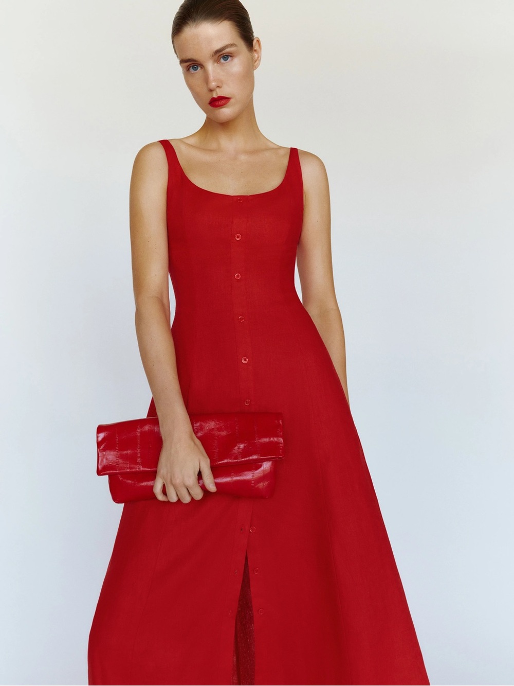 Reformation Fraise Linen Dress in Lipstick